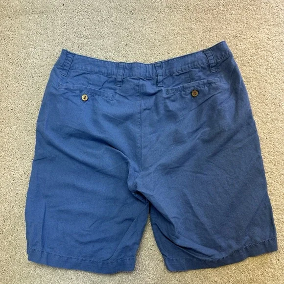 Tailor Vintage Chino Shorts Men's Size 34 Blue Linen Cotton 9 Inch Inseam - Picture 2 of 7